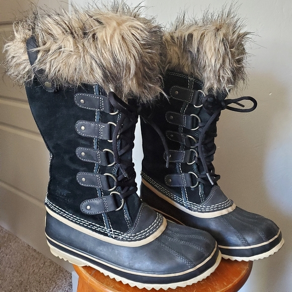 Sorel Shoes - Sorel Joan of Arctic Winter Knee High Black Fur Trim Boots
